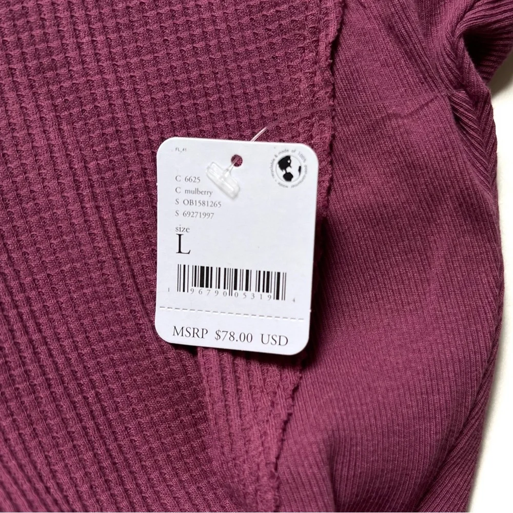 FREE PEOPLE SANTA CLARA THERMAL OVERSIZED TOP MULBERRY V-NECK  PULLOVER … - Picture 6 of 14